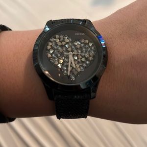 Guess water resistant watch, black glittery